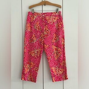 Lilly Pulitzer VTG Crop Pants Pink Orange Butterfly Print Sz 8P Beach Preppy